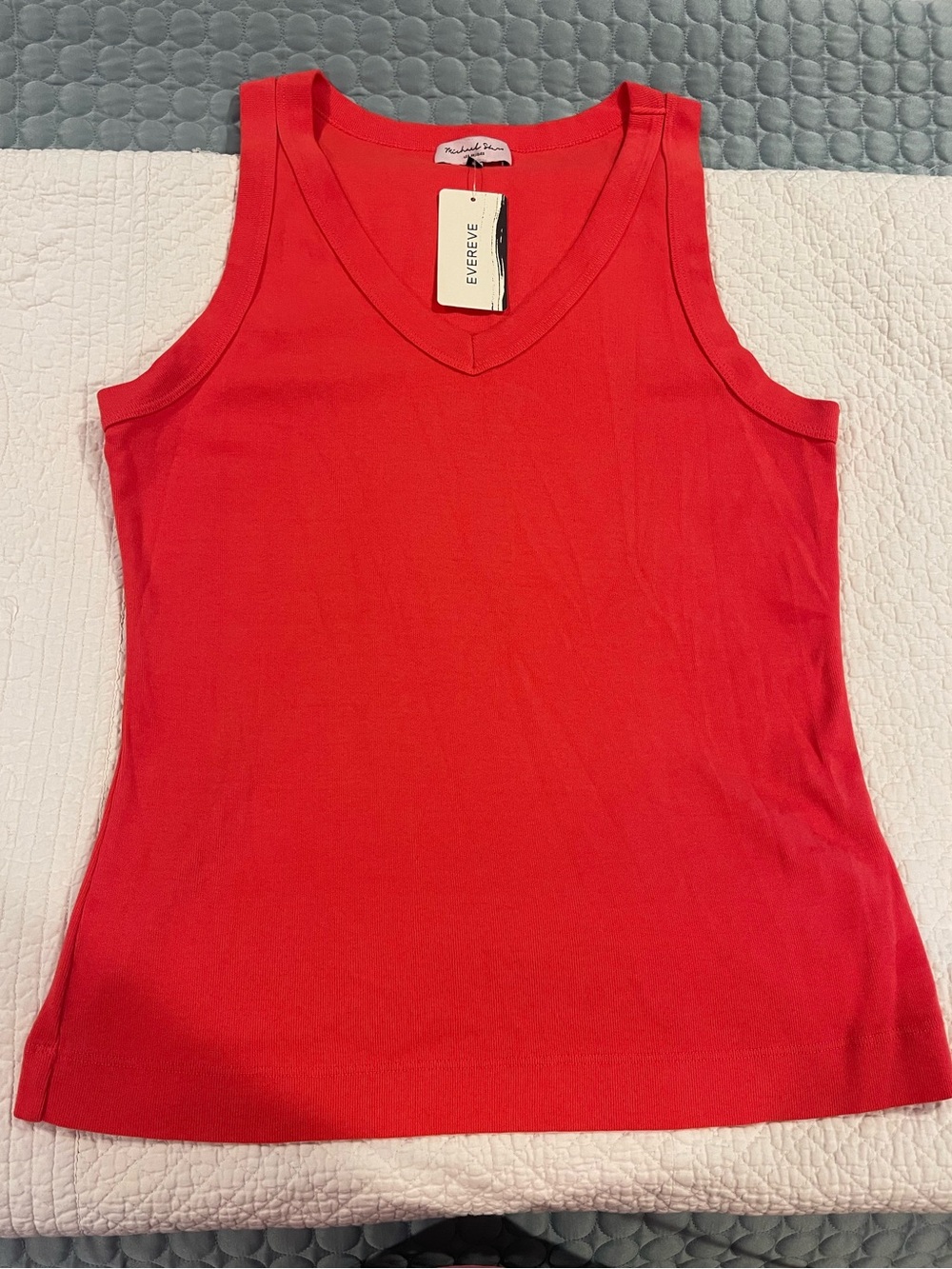 NWT Michael Stars Maya Dark Coral Red V-Neck Tank in FLAME XL 100% Cotton